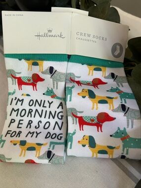 Hallmark White Crew Socks with Multicolor Dog Print